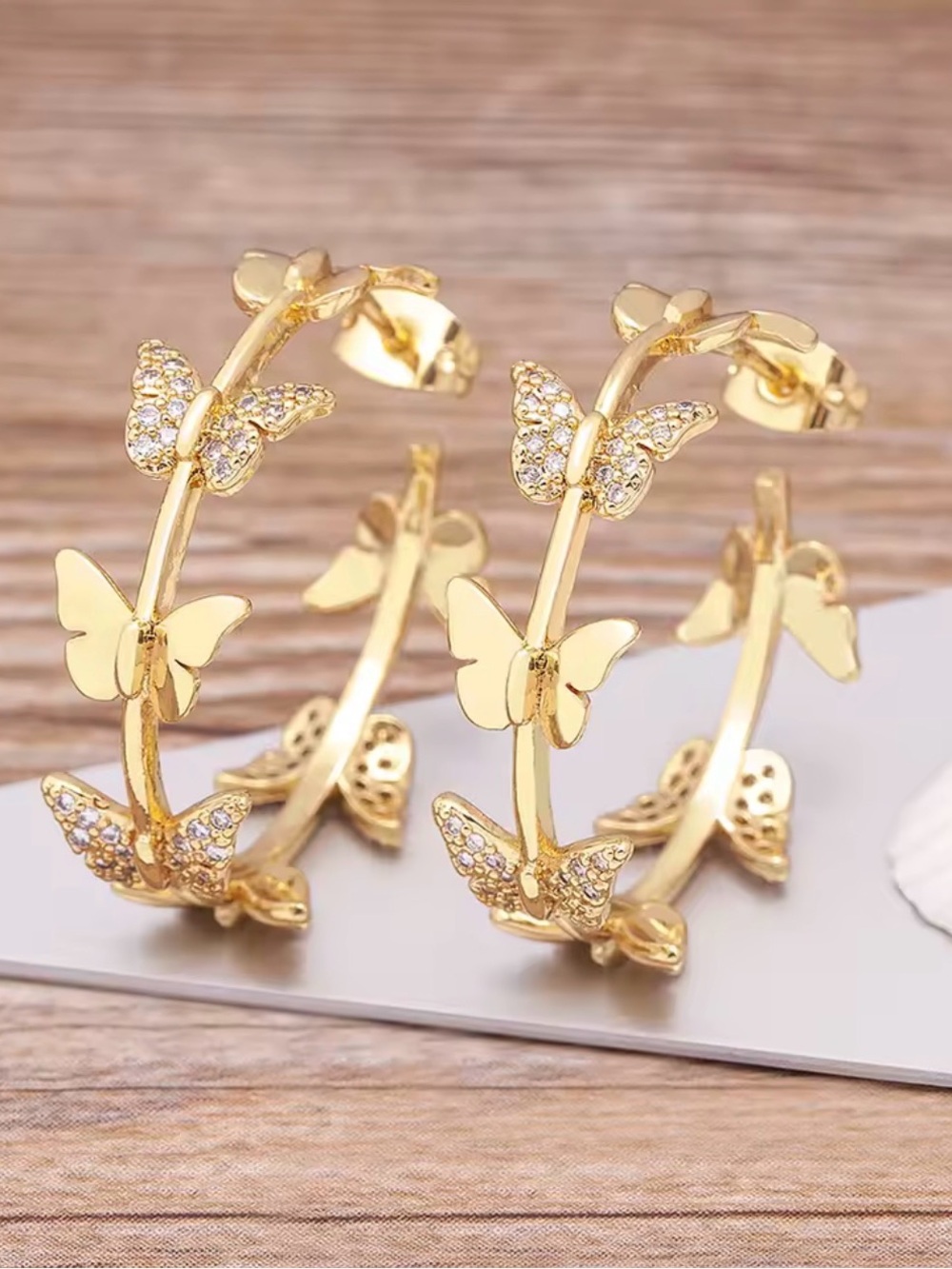 Gold Butterfly Hoop Earrings for Women - Elegant Sparkling Accent